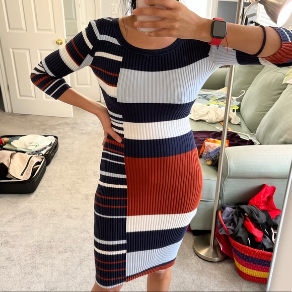 Bar III Dresses & Skirts - Block color red dark blue Knit bodycon fitted sweater dress XSw
